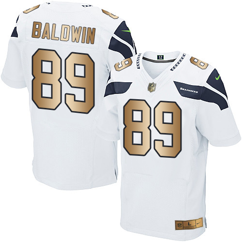 Nike Seahawks #89 Doug Baldwin White Men's Stitched NFL Elite Gold Jersey - Click Image to Close